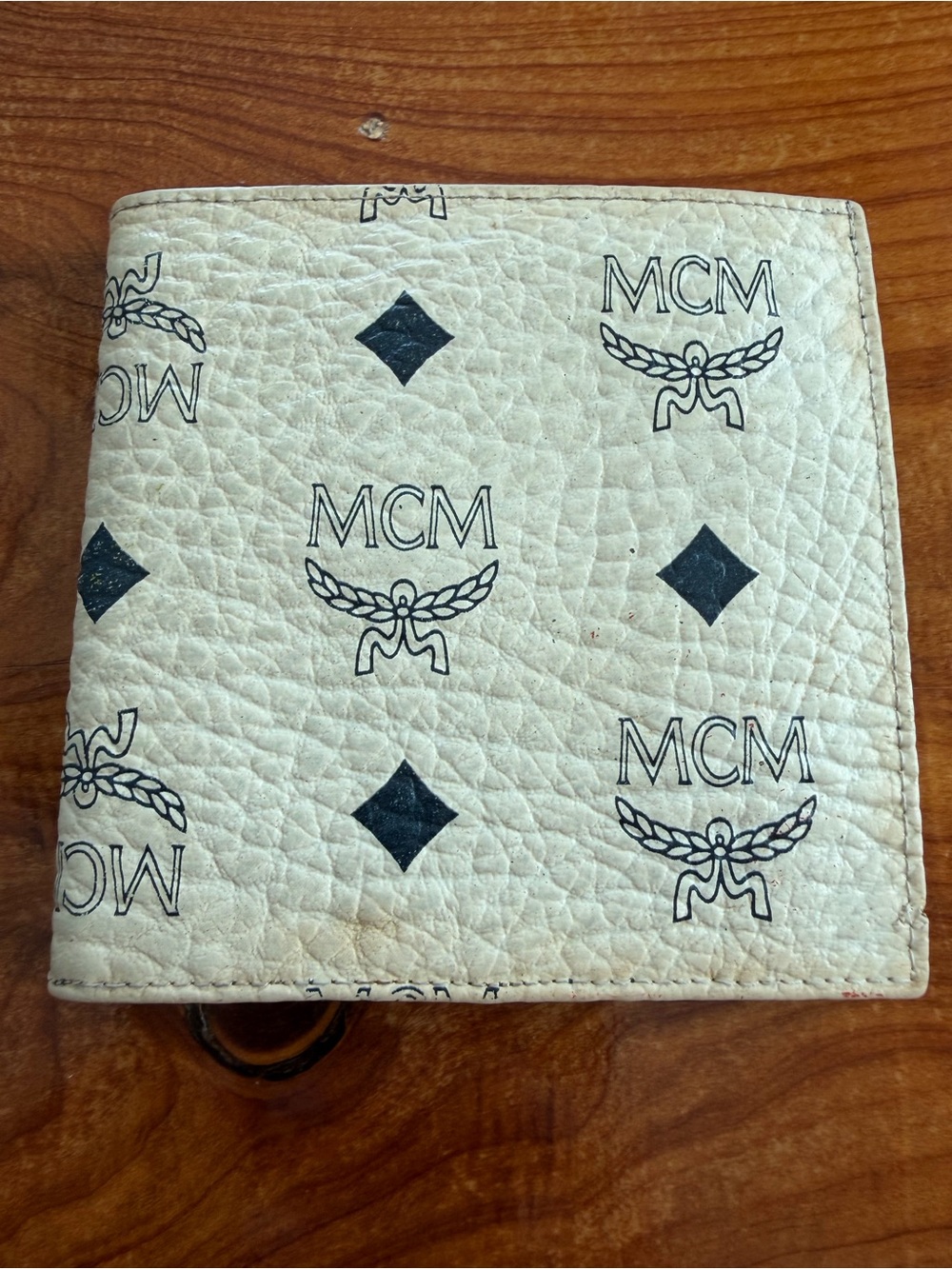 MCM Cream and Black Logo Bi-Fold Wallet
